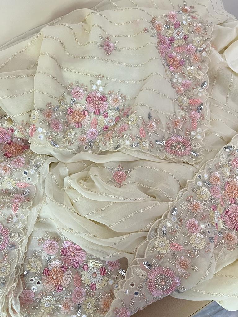 Laima sequence gorgette zardosi saree - Saffronfashionindia