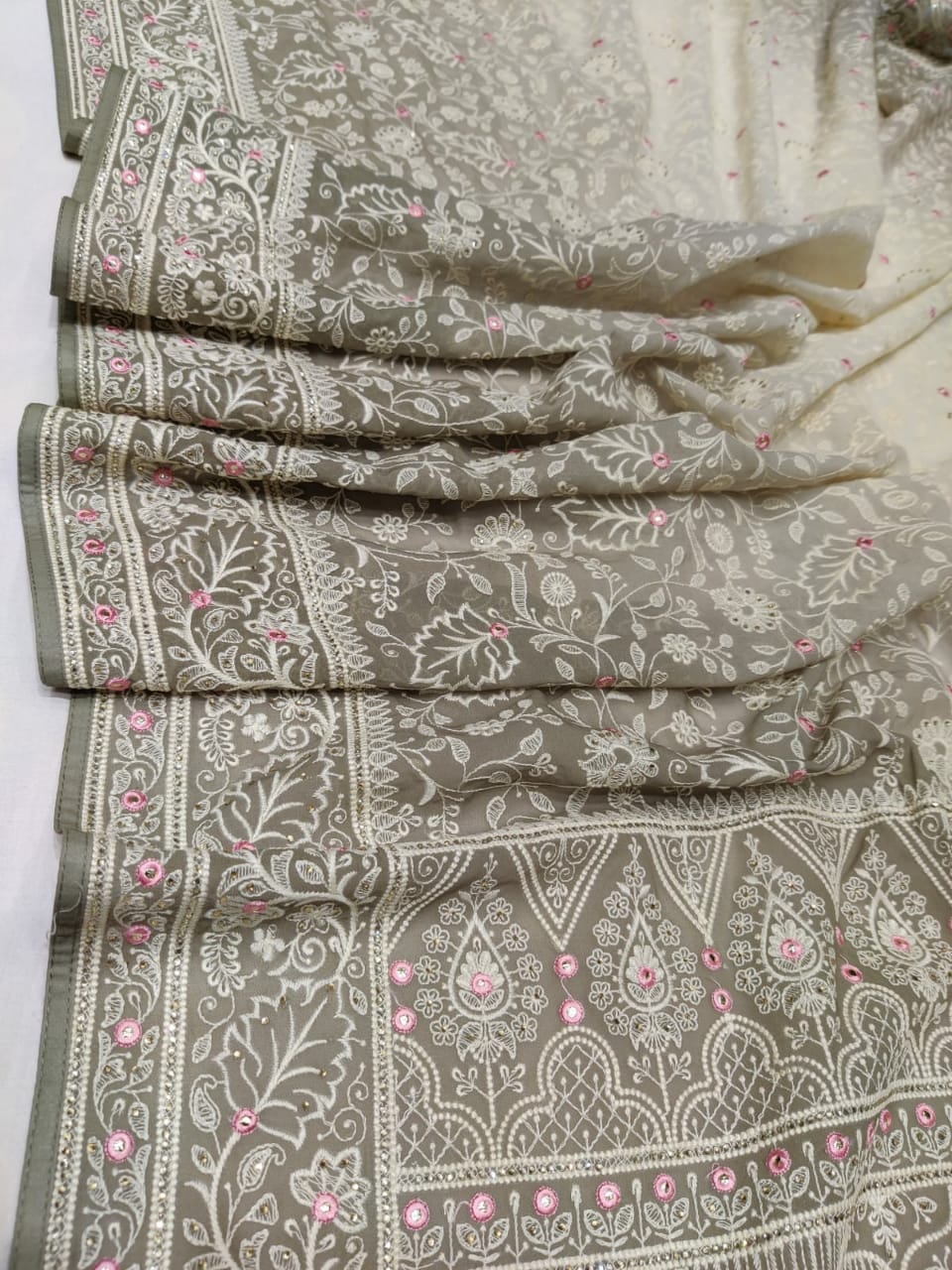 Shaded Chikankari elegant saree - Saffronfashionindia