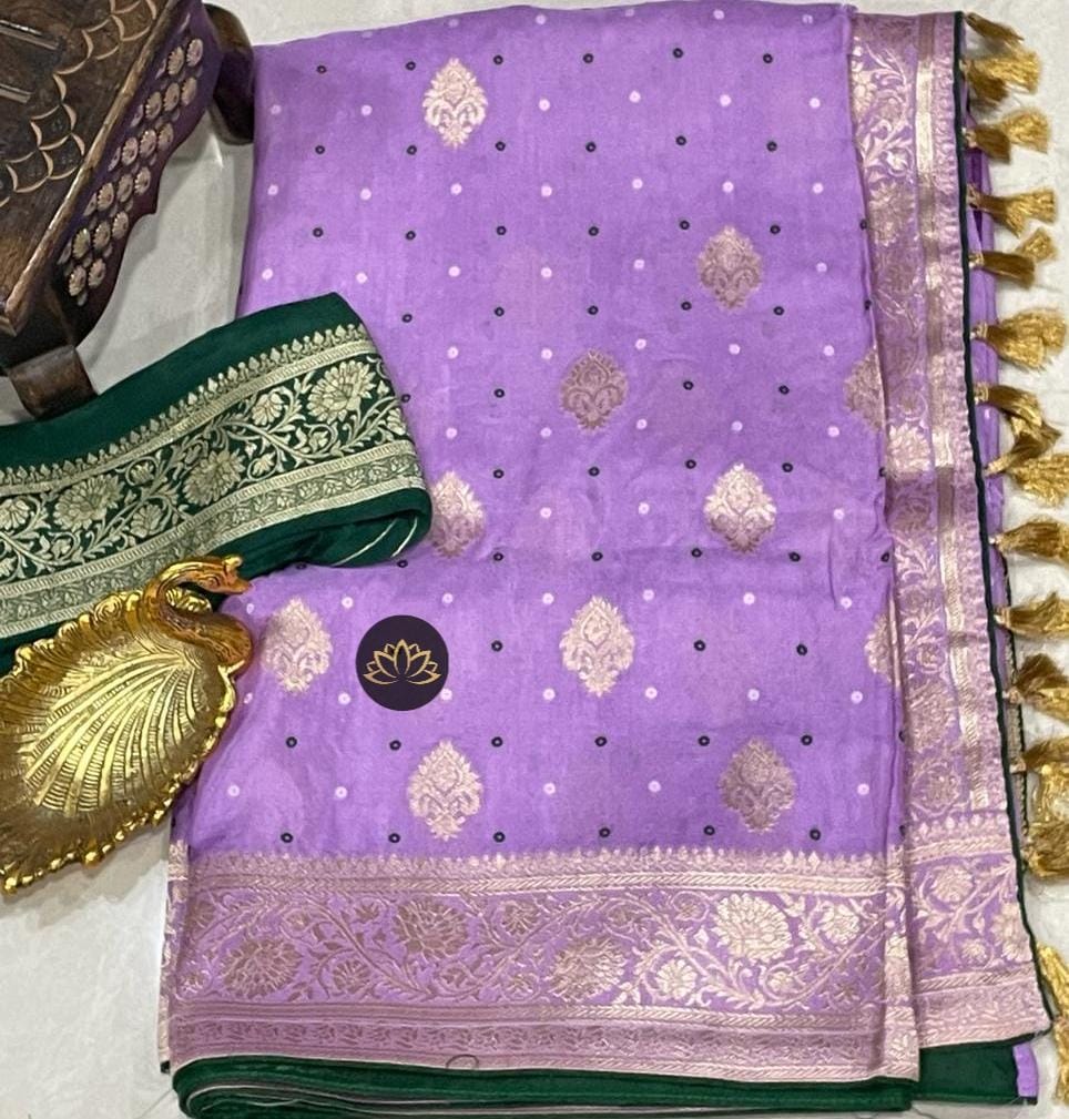 Banarsi moonga bandhani saree - Saffronfashionindia