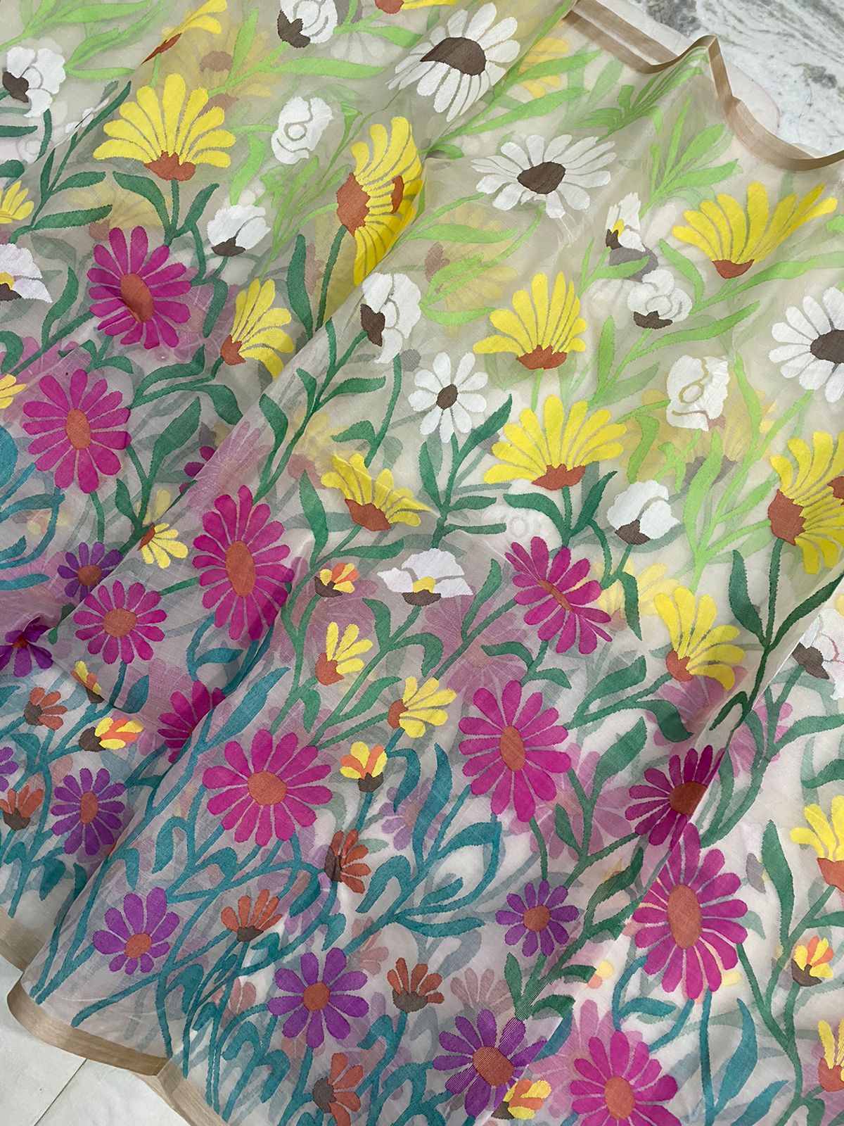 Guruma floral jamdani saree - Saffronfashionindia