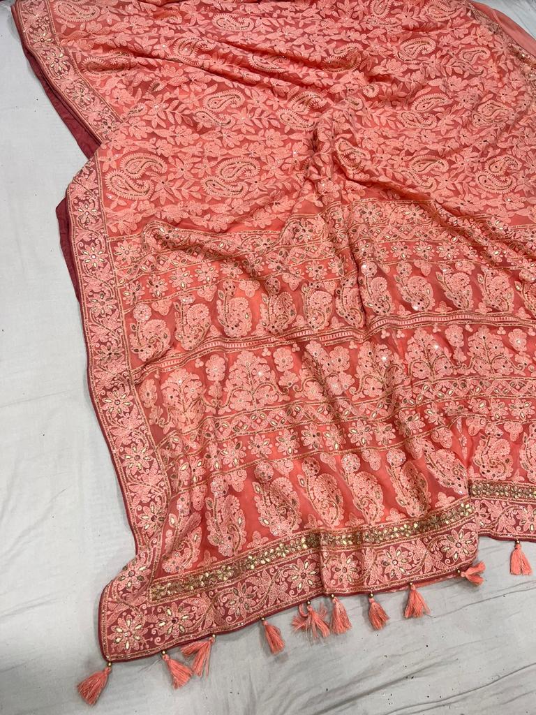 Archie Chikankari gottapatti saree - Saffronfashionindia
