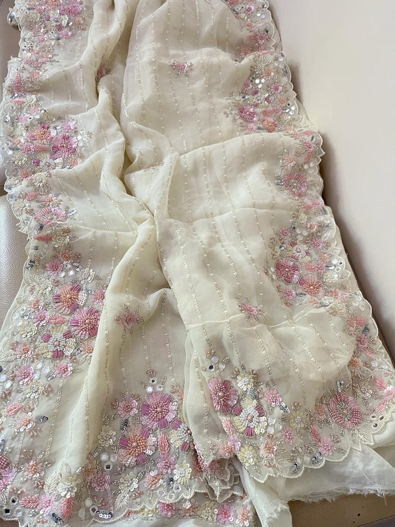 Laima sequence gorgette zardosi saree - Saffronfashionindia