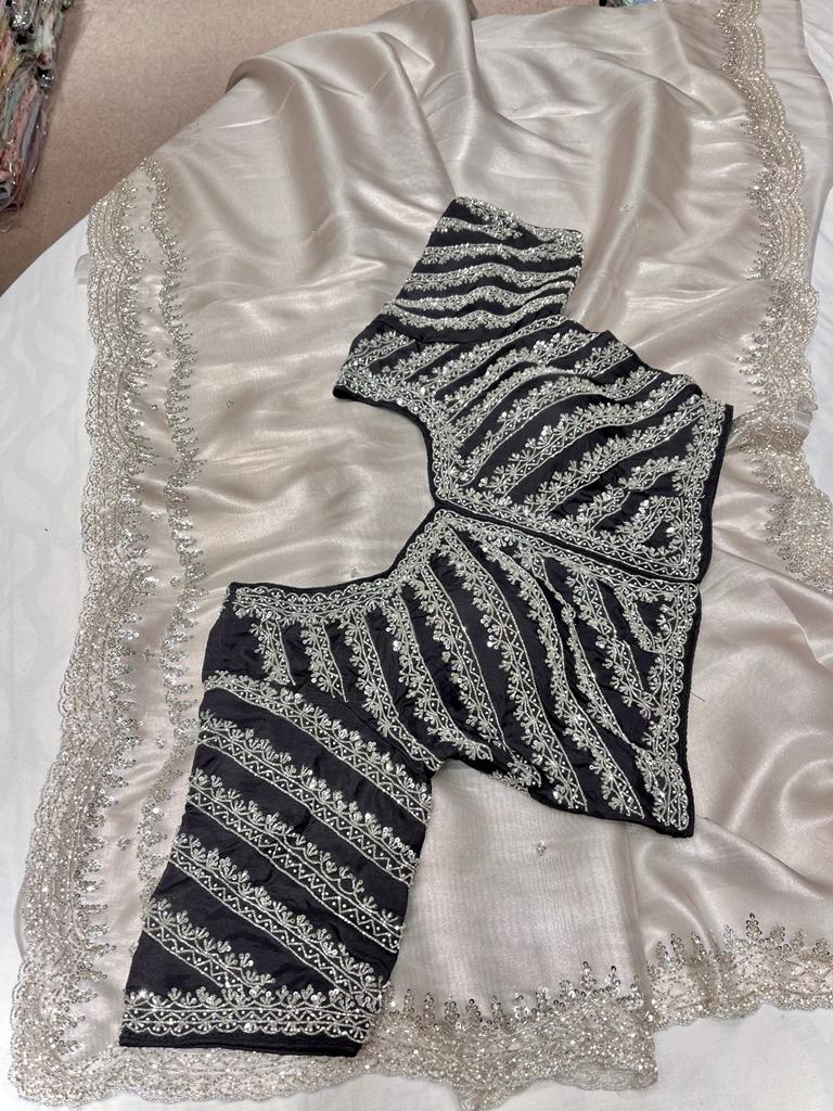 Zaiba tissue organza saree - Saffronfashionindia