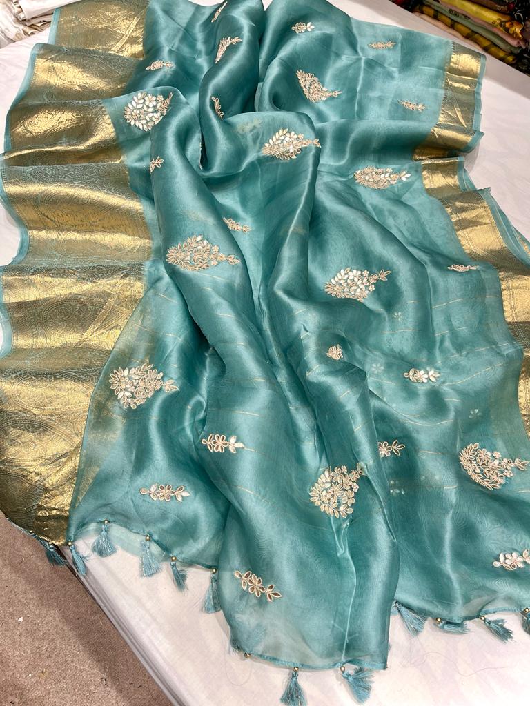 Dupion sarees with zari weaving butties all over saree price 3750 With  floral digital print With contrast gap borders With rich pallu… | Instagram