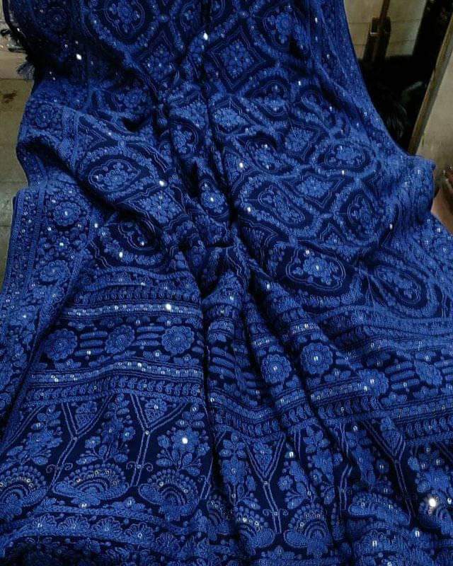 Jalebi inspired embroidered Chikankari saree - Saffronfashionindia