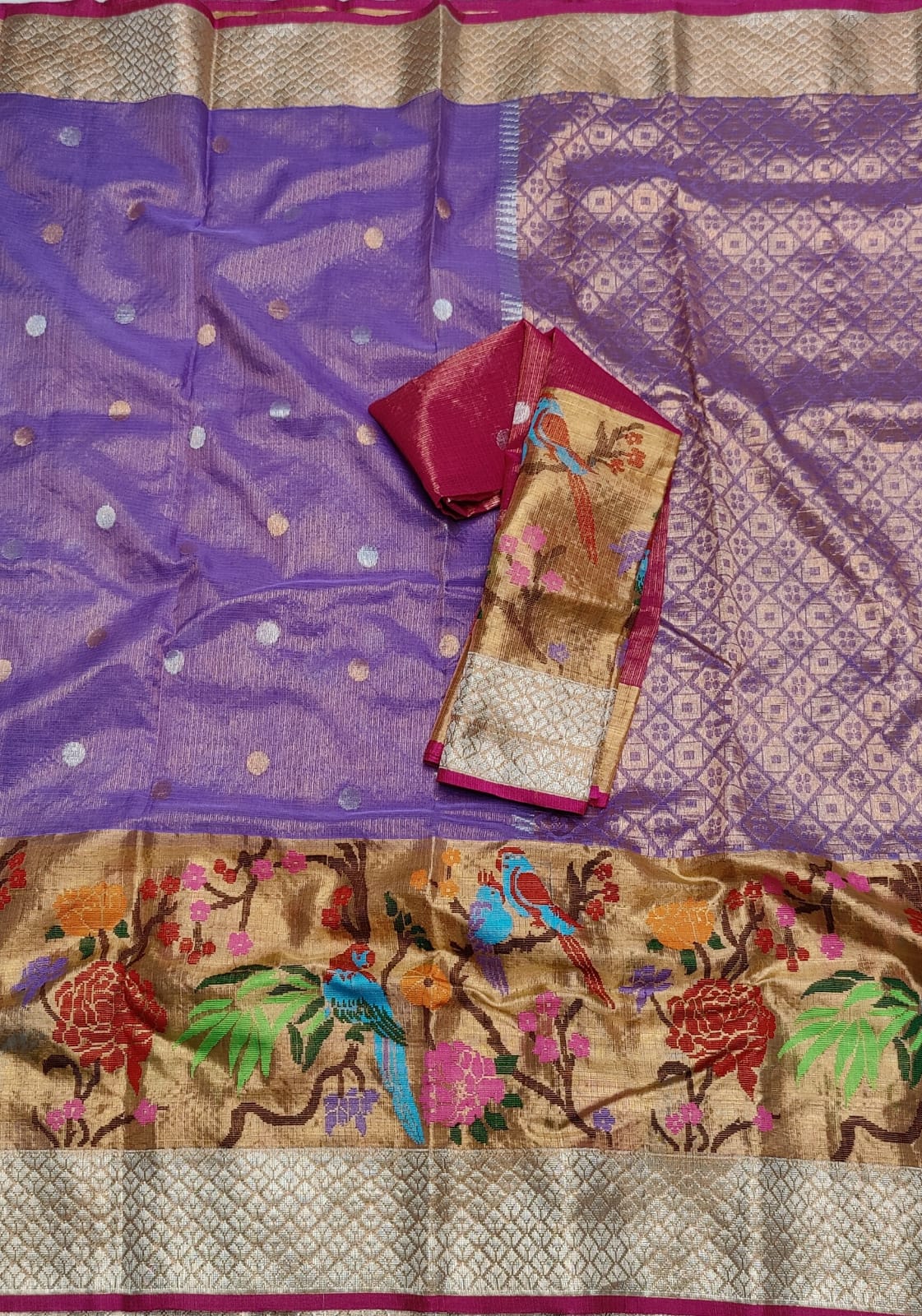Lavender tissue zari saree - Saffronfashionindia