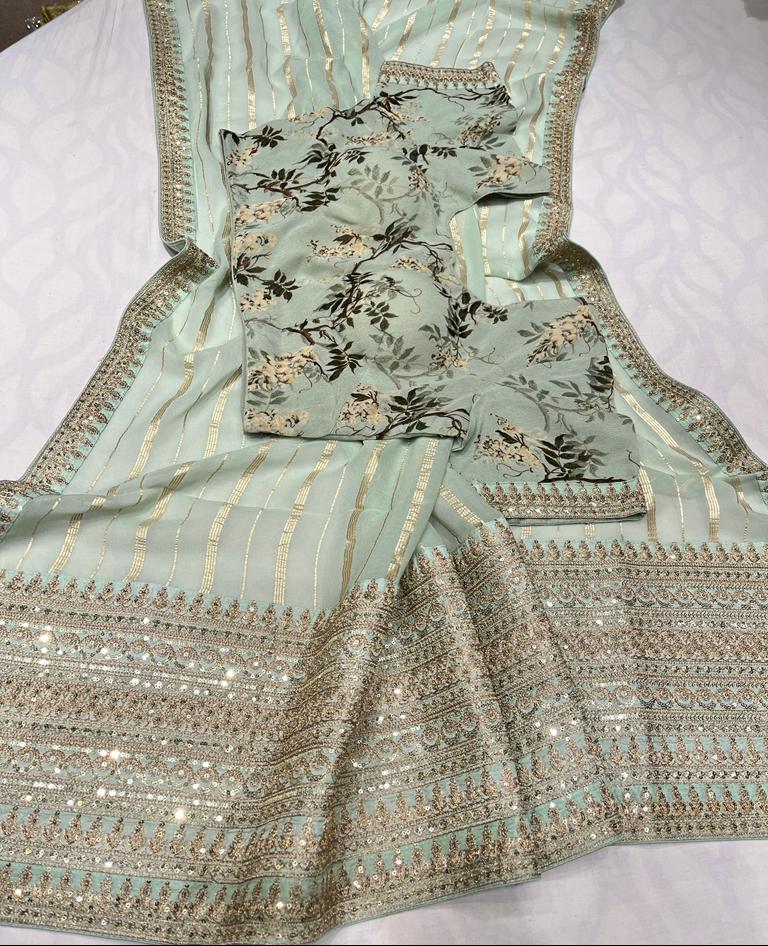 Summer chiffon striped trendy saree - Saffronfashionindia