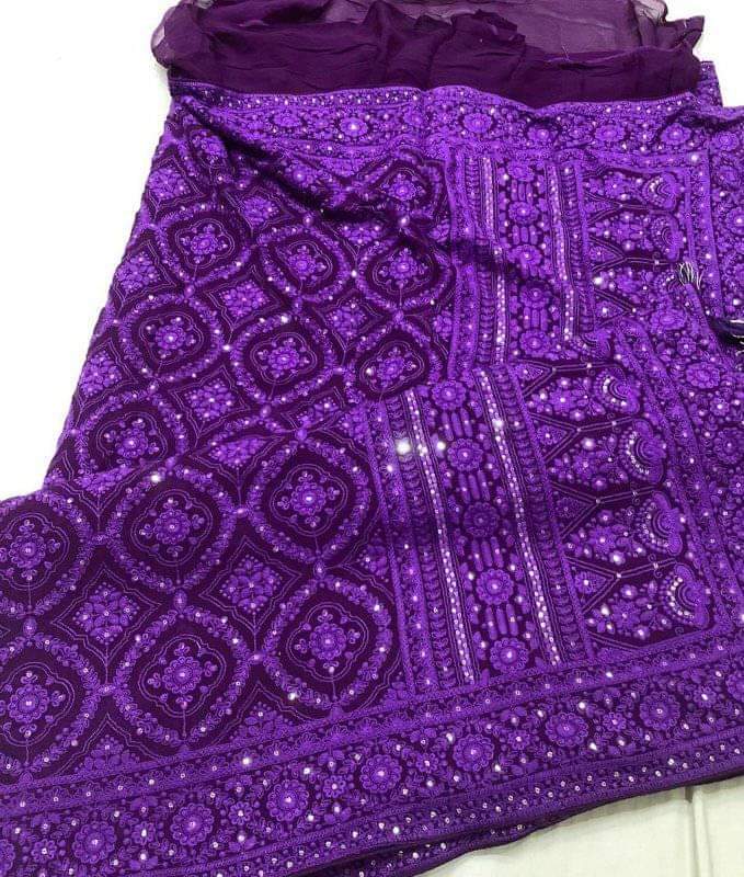 Jalebi inspired embroidered Chikankari saree - Saffronfashionindia