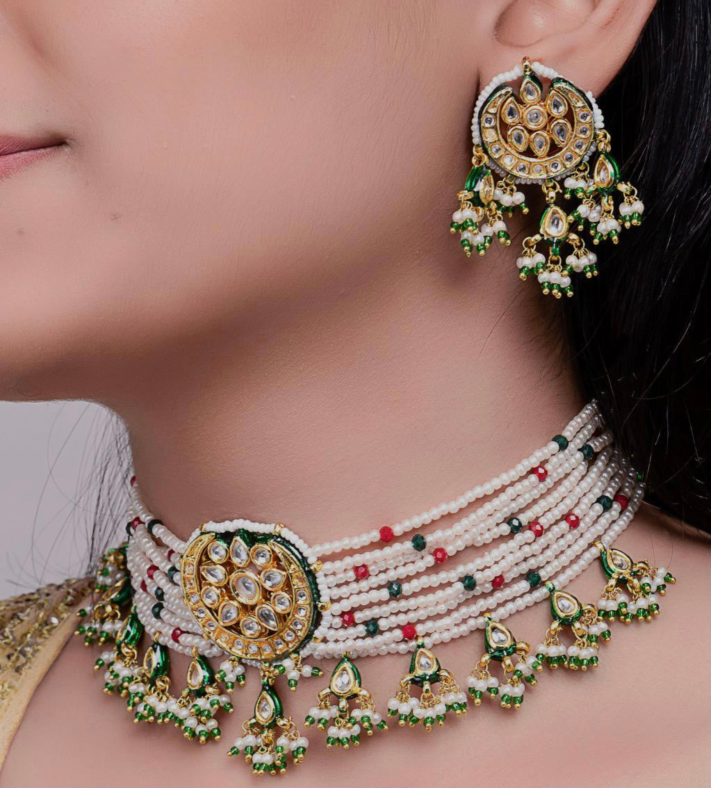 Bikaneri inspired Kundan choker set - Saffronfashionindia