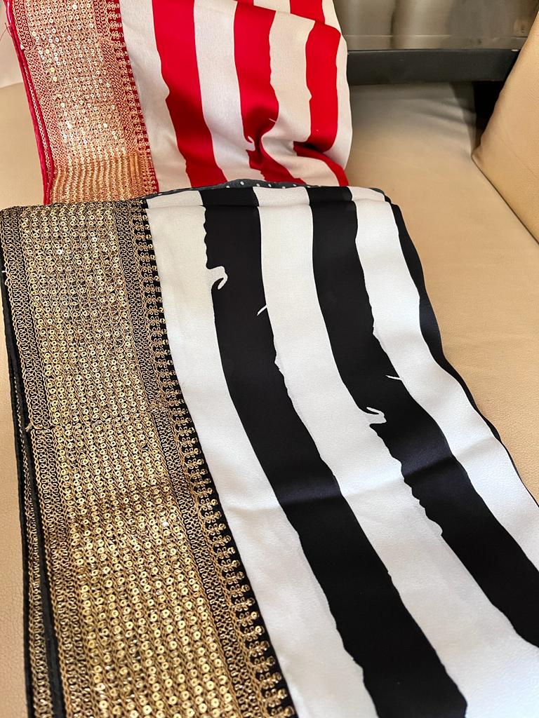 Satin striped saree - Saffronfashionindia