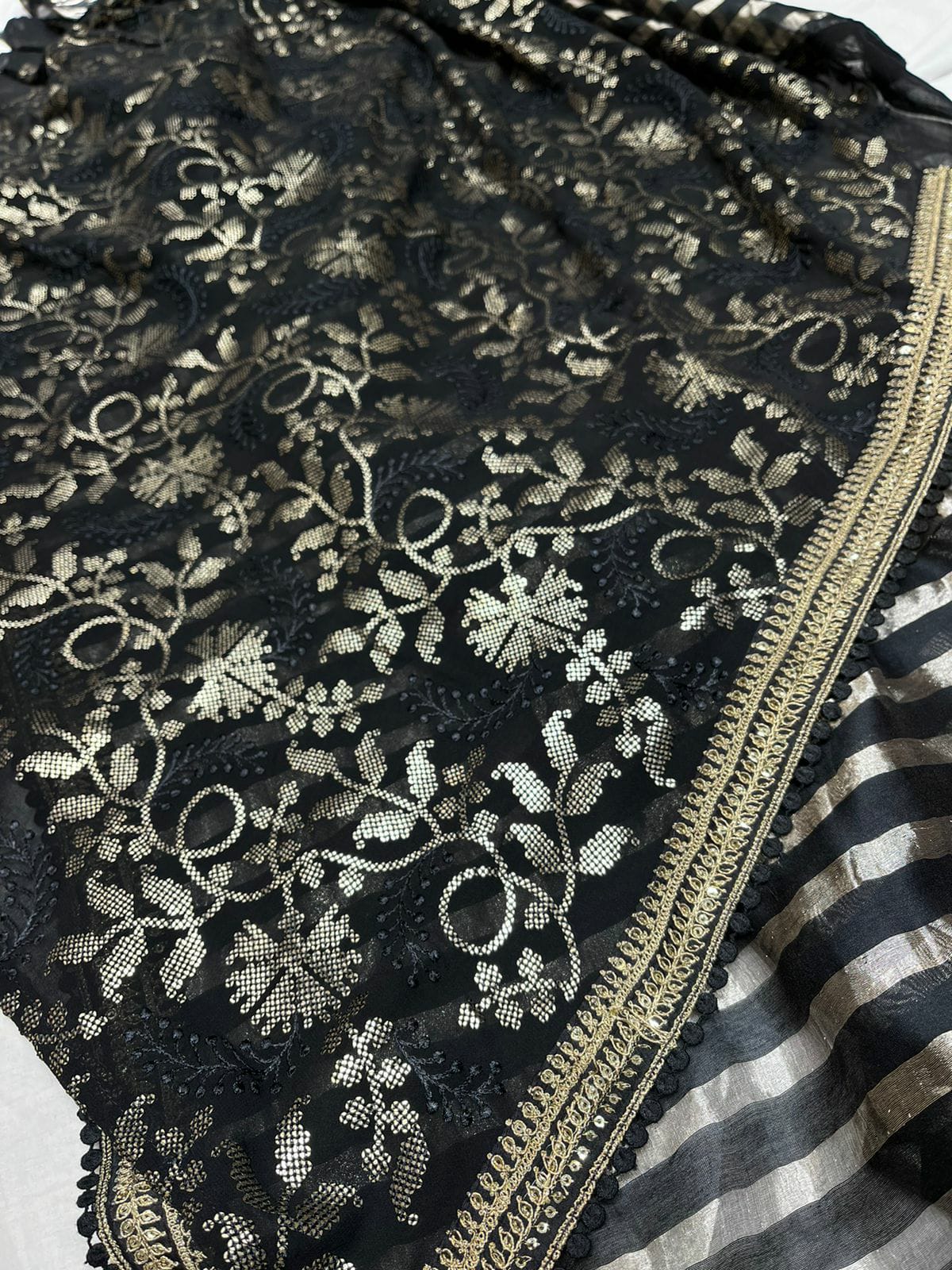 Striped zari inspired saree - Saffronfashionindia