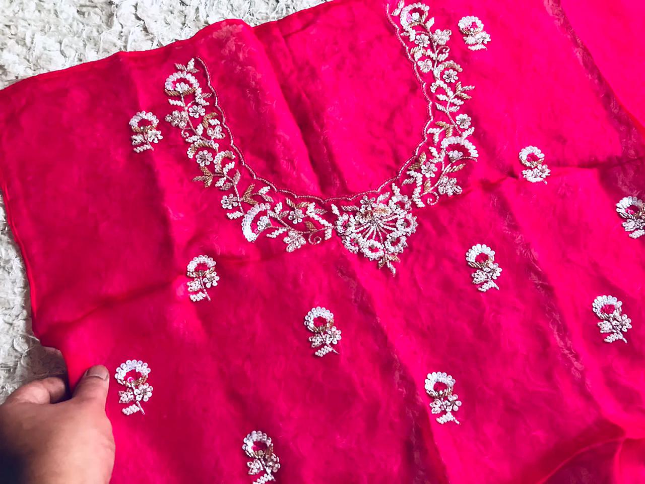 Feather pink organza saree - Saffronfashionindia