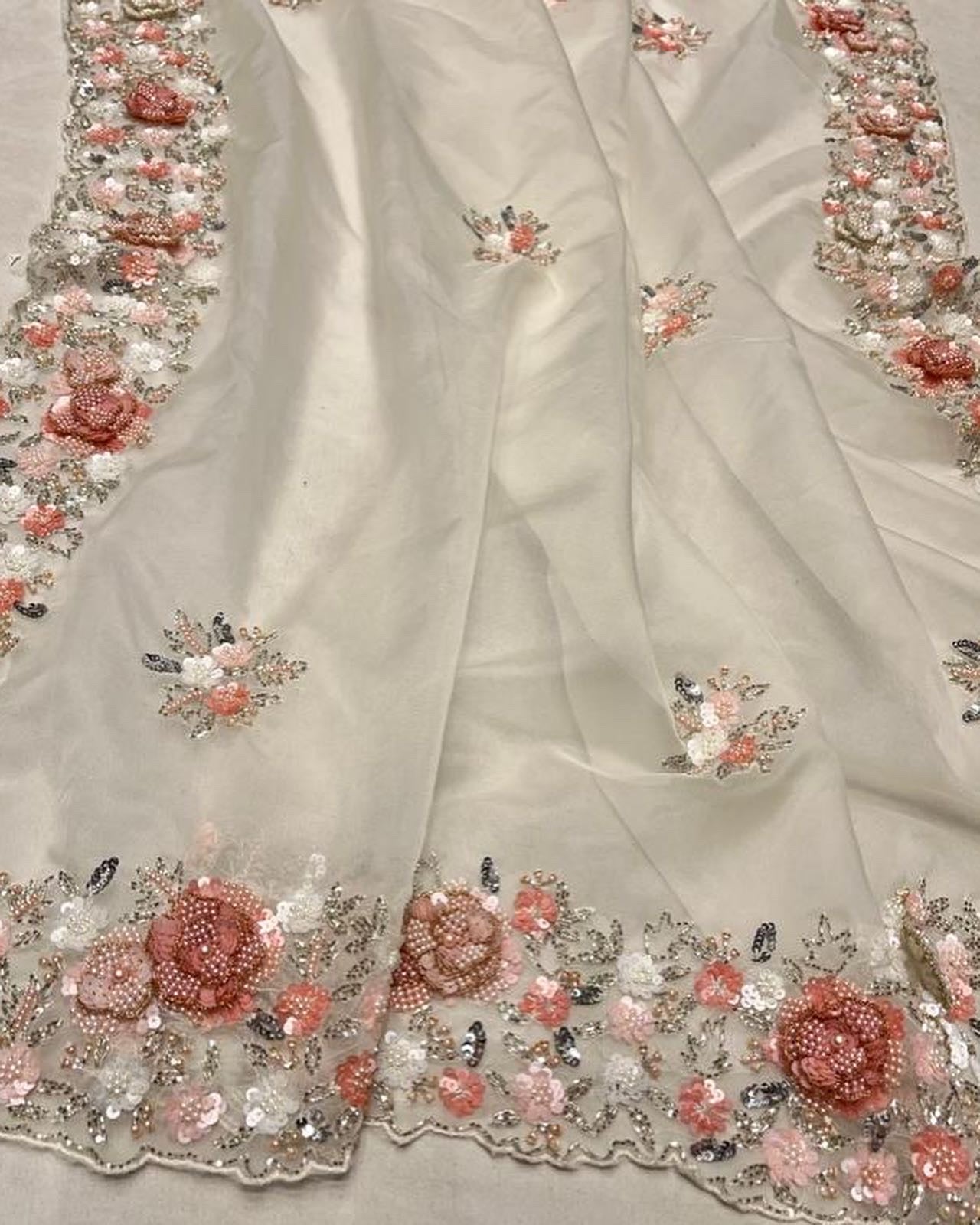 Venus floral organza saree - Saffronfashionindia