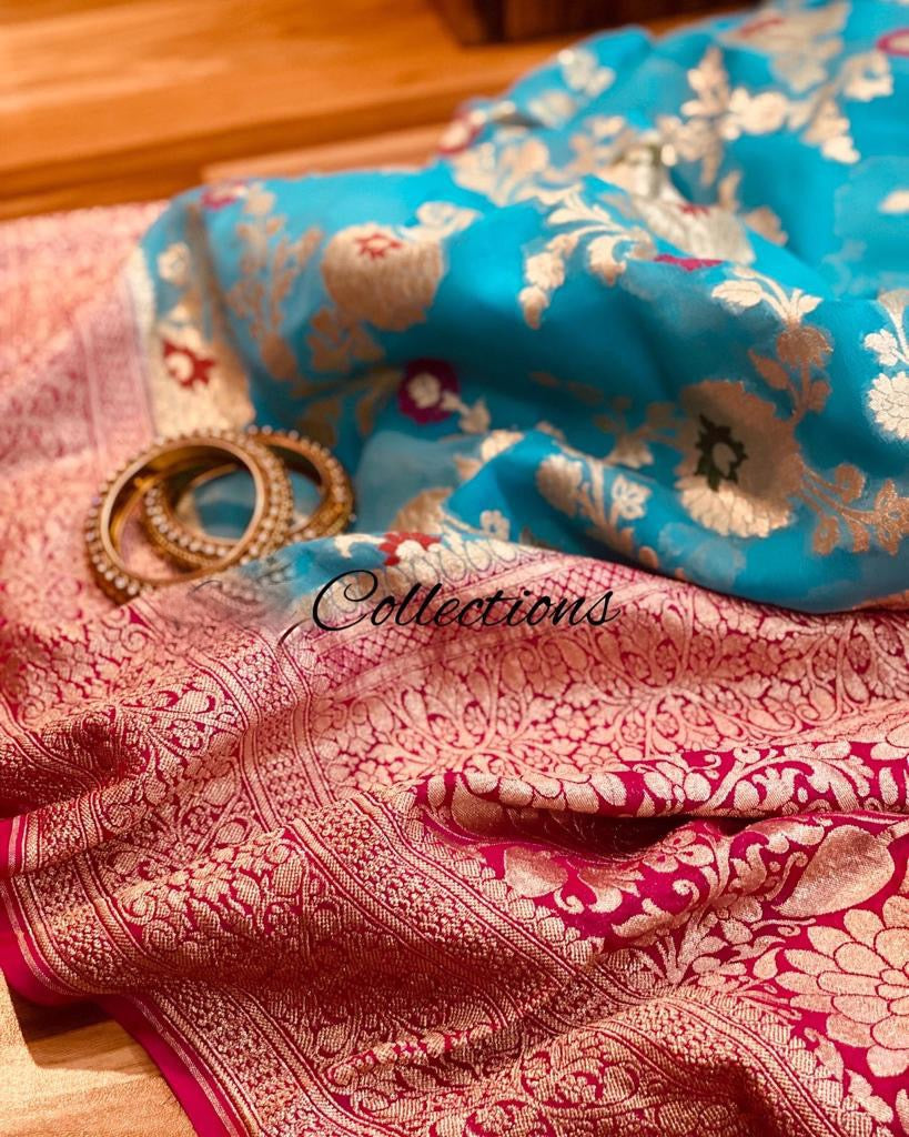 Heer inspired banarsi gorgette saree - Saffronfashionindia