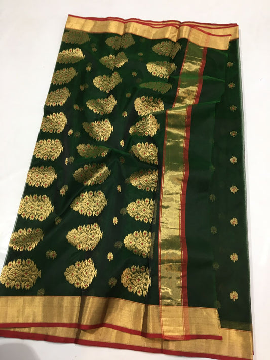 Emerald Chanderi saree - Saffronfashionindia