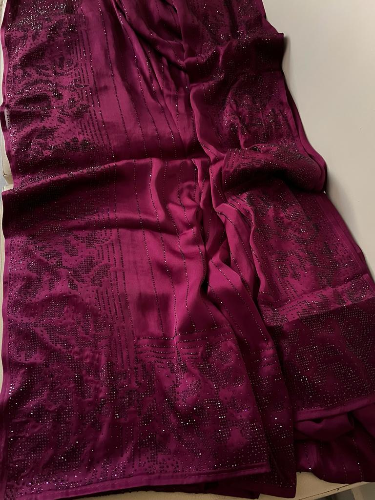 Waleda satin swarosvki saree - Saffronfashionindia