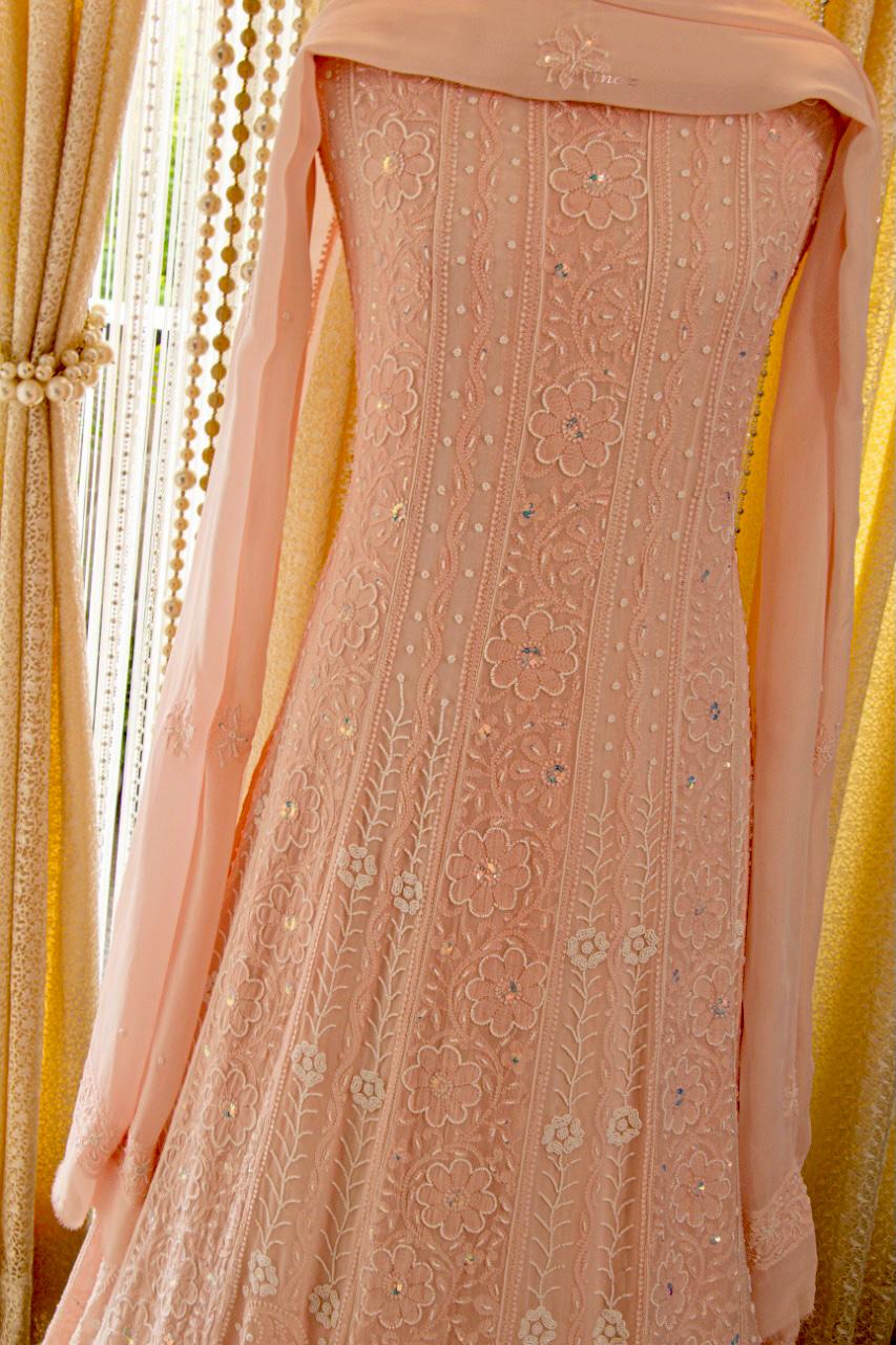 Authentic Anarkali Chikankari suit - Saffronfashionindia