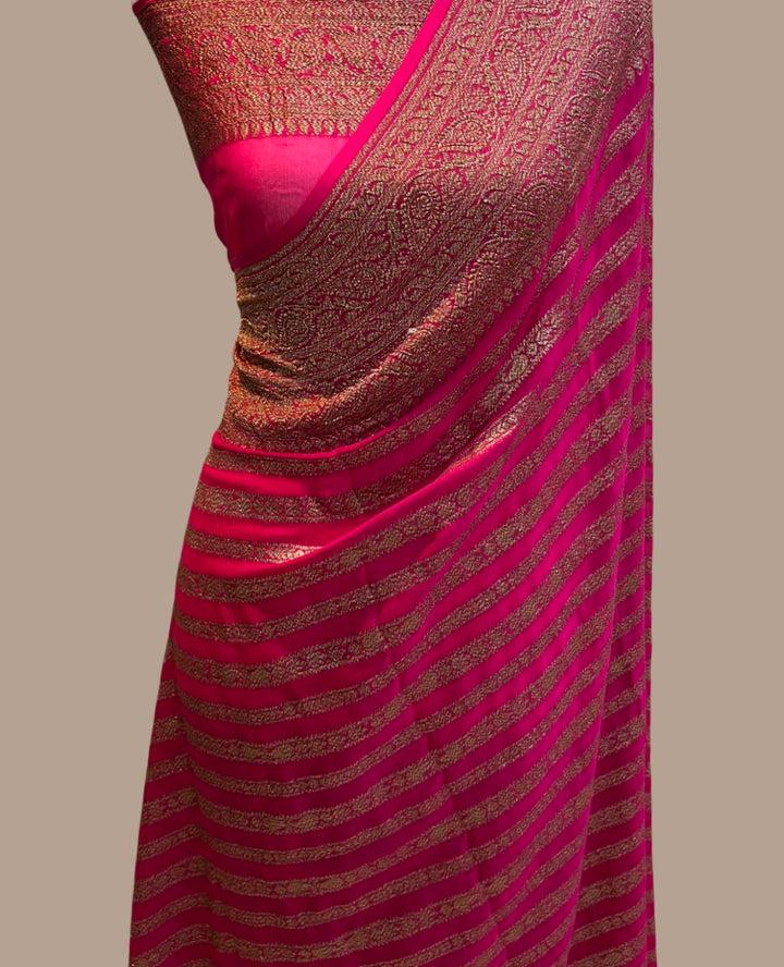 Striped khaddi gorgette saree - Saffronfashionindia
