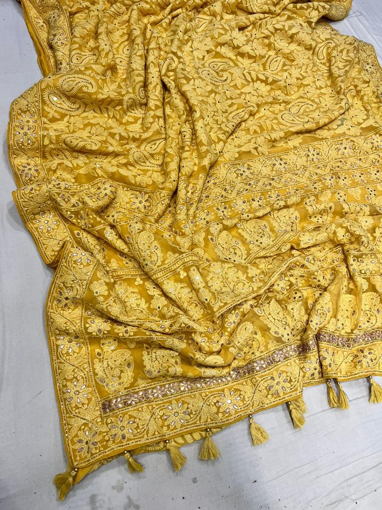 Archie Chikankari gottapatti saree - Saffronfashionindia