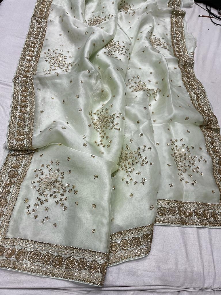 Blossom inspired organza zardosi saree - Saffronfashionindia