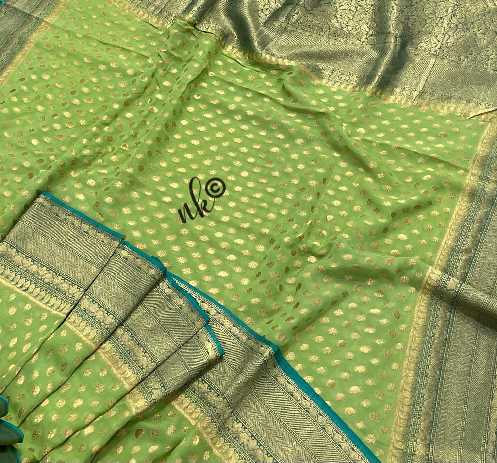 Woven banarsi gorgette saree - Saffronfashionindia