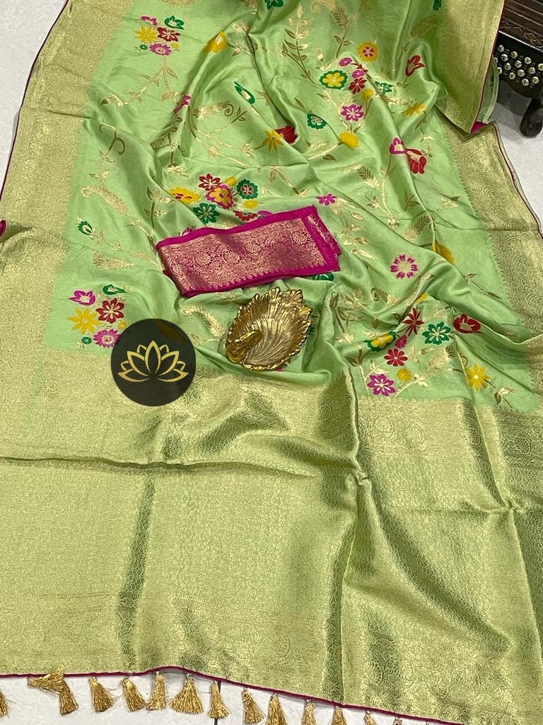 Hameshi moonga banarsi saree - Saffronfashionindia