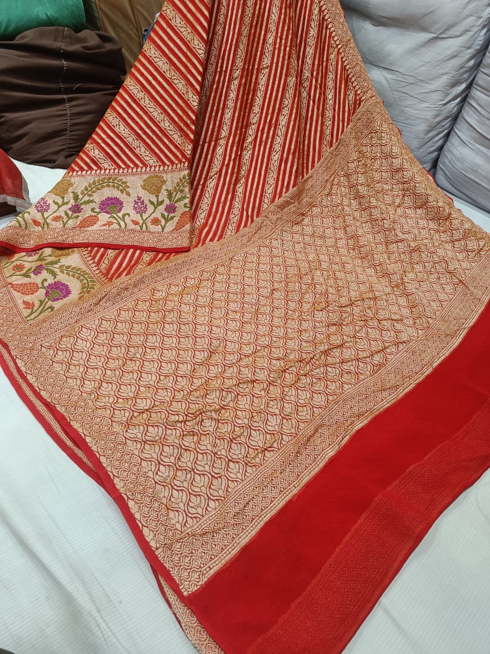 Indian banarsi gorgette saree - Saffronfashionindia