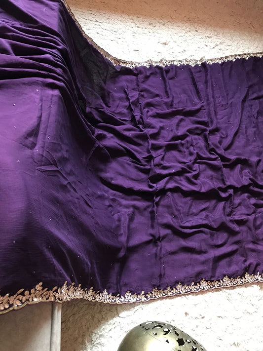 Purple partywear saree - Saffronfashionindia