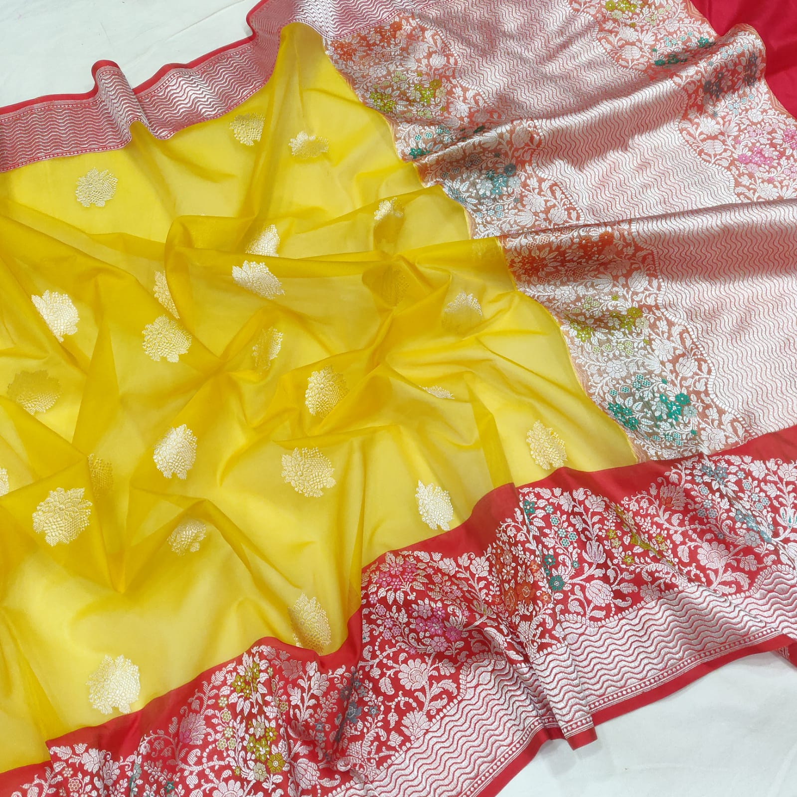 Radhe Meenakari Katan exclusive silk sari - Saffronfashionindia