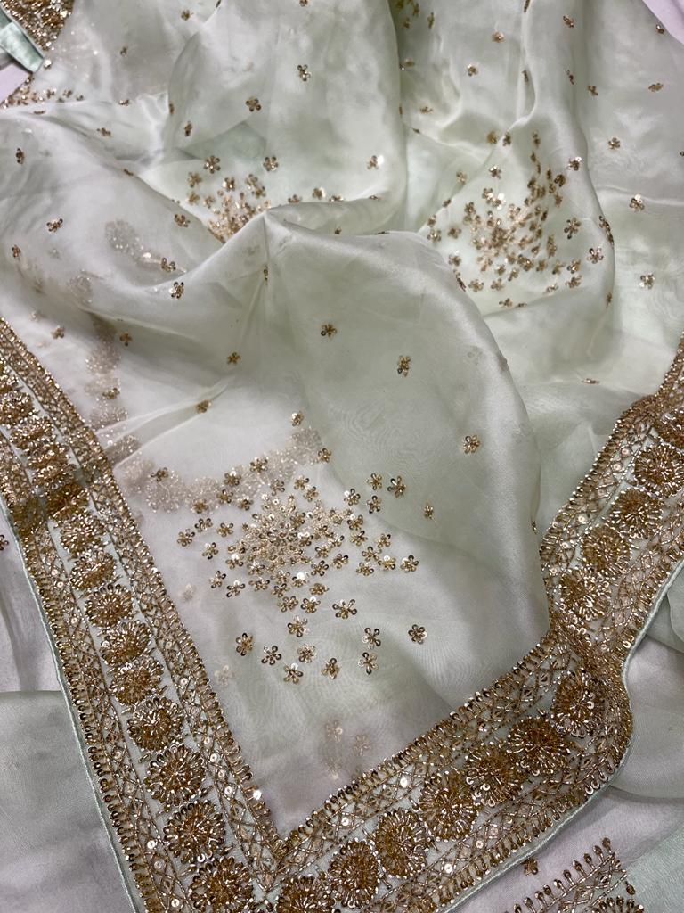 Rani Color Pure Gota, Zari, Thread, Zardosi Work Saree In New Simmer  Chiffon Fabric With Blouse