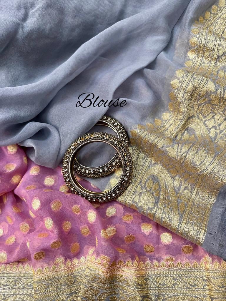 Pink Banarsi handwoven saree - Saffronfashionindia