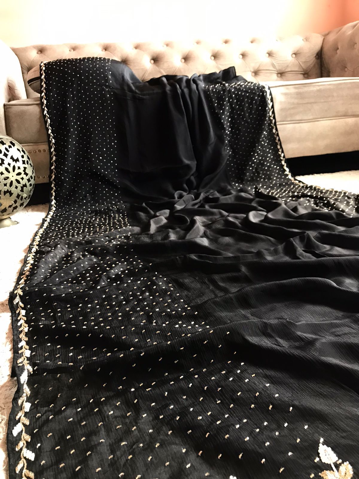 Premium chiffon crepe embroidered saree - Saffronfashionindia