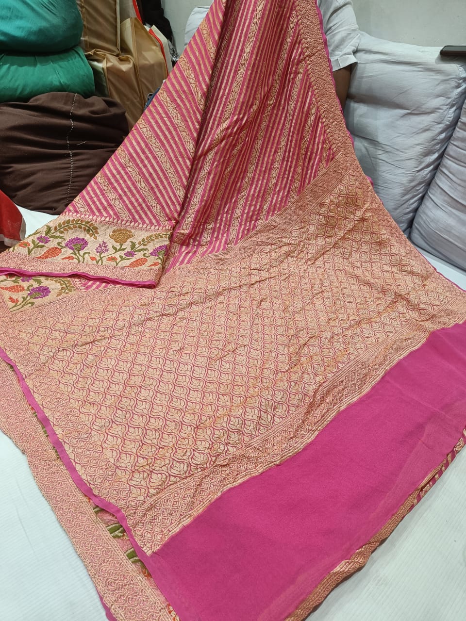 Indian banarsi gorgette saree - Saffronfashionindia