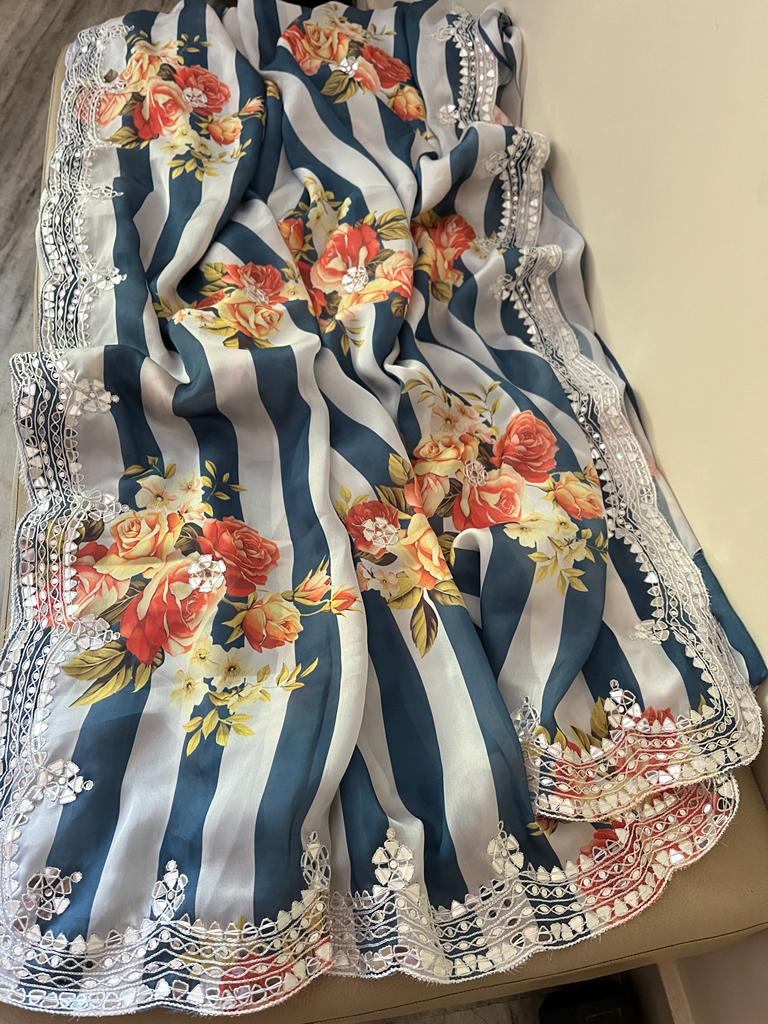 Nosheen satin crepe saree - Saffronfashionindia