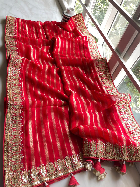 Red munga gottapatti saree