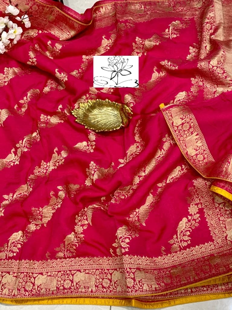 Ravish moonga crepe banarsi saree - Saffronfashionindia