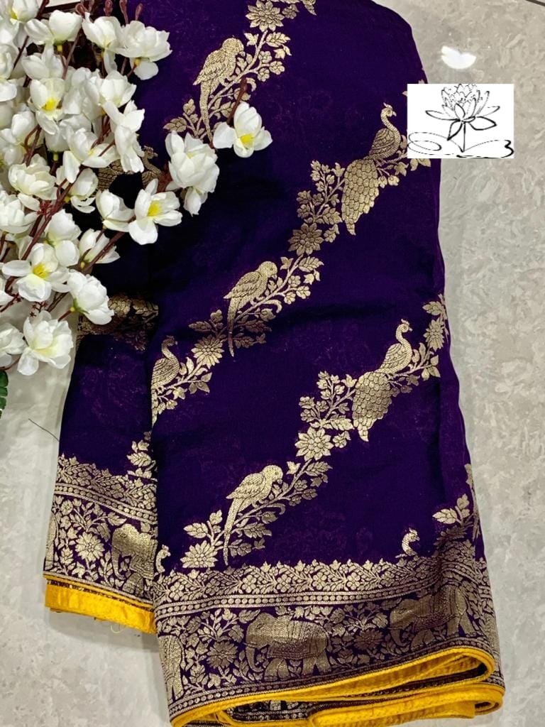 Ravish moonga crepe banarsi saree - Saffronfashionindia