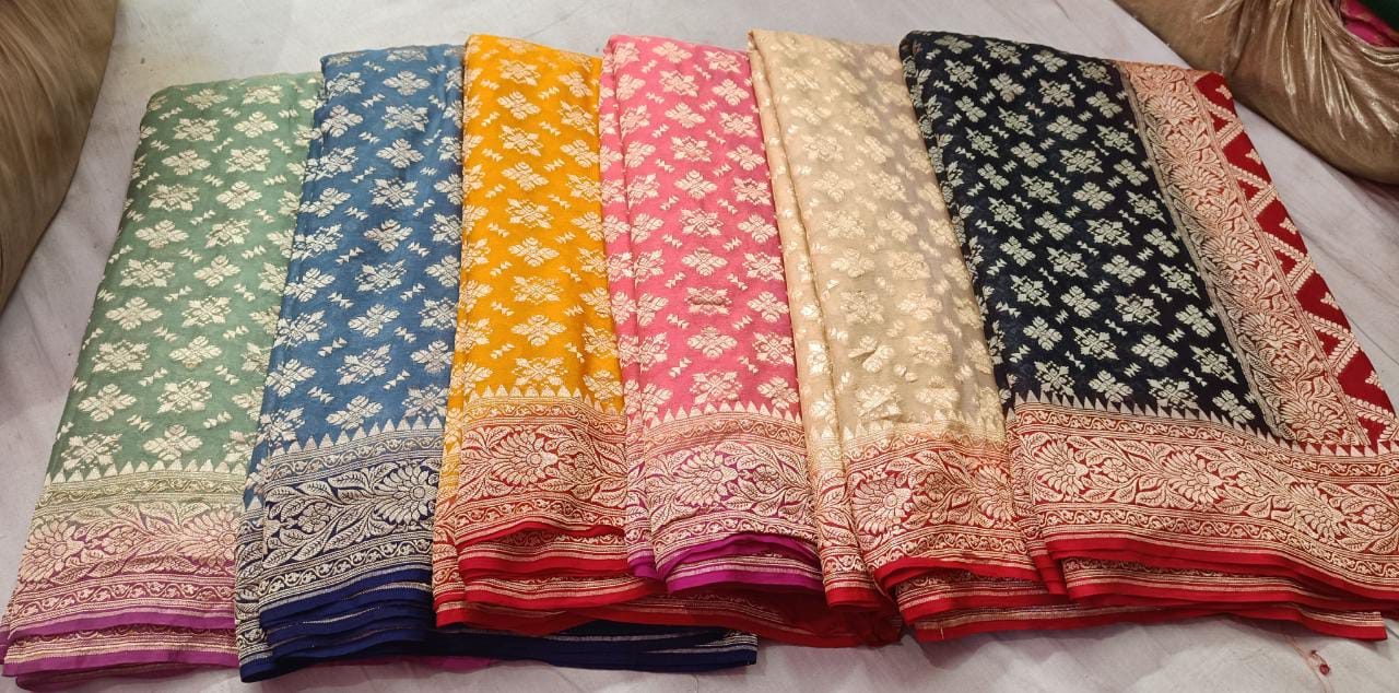 Banarsi Khaddi gorgette saree - Saffronfashionindia
