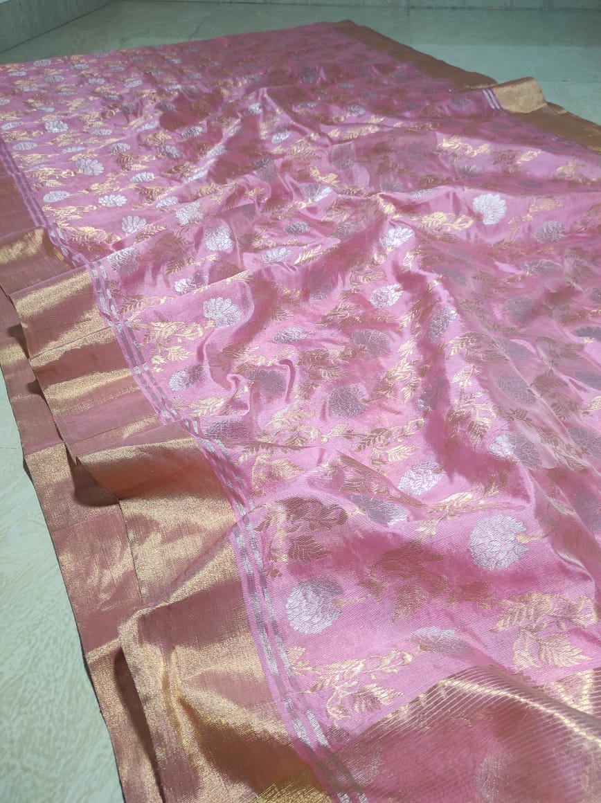 Pink Chanderi saree - Saffronfashionindia