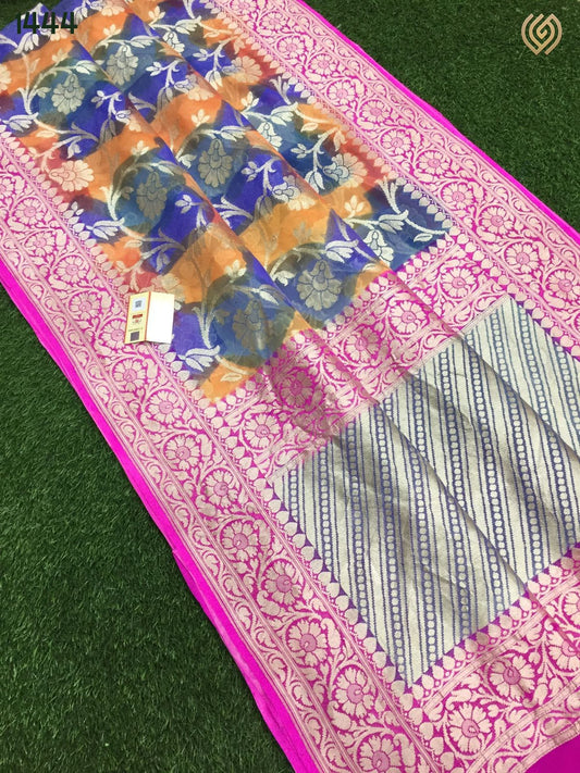 Handloom khaddi gorgette sari - Saffronfashionindia