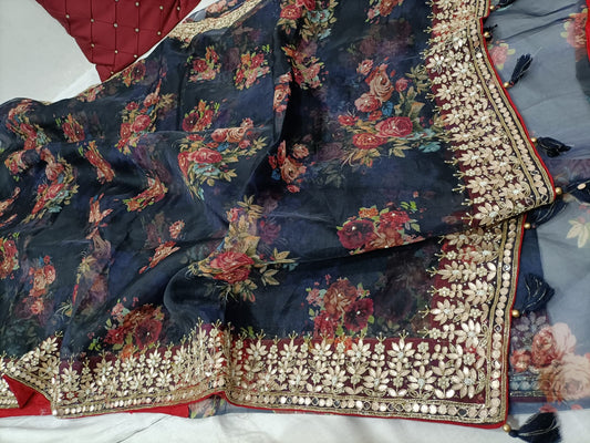 Gottapatti floral organza saree - Saffronfashionindia