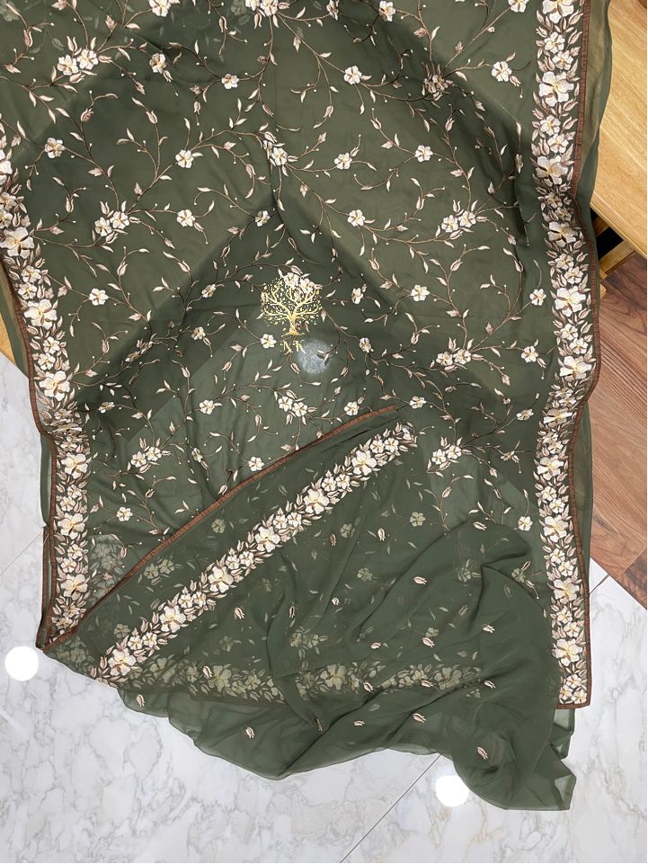 Floral inspired Parsi saree - Saffronfashionindia