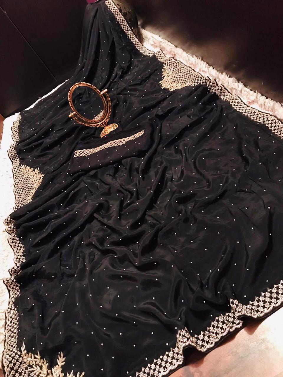 Luxury chinon inspired saree - Saffronfashionindia