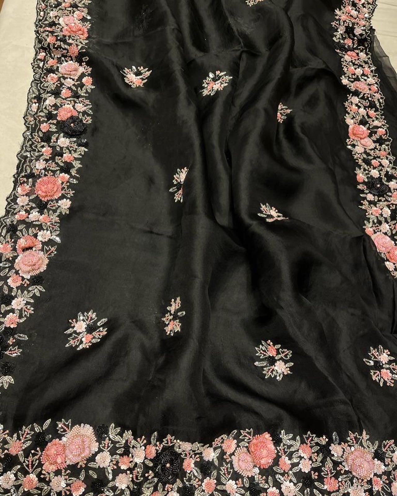 Venus floral organza saree - Saffronfashionindia