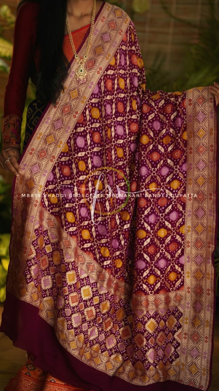 Holi inspired banarsi dupatta/Meenakari dupatta - Saffronfashionindia