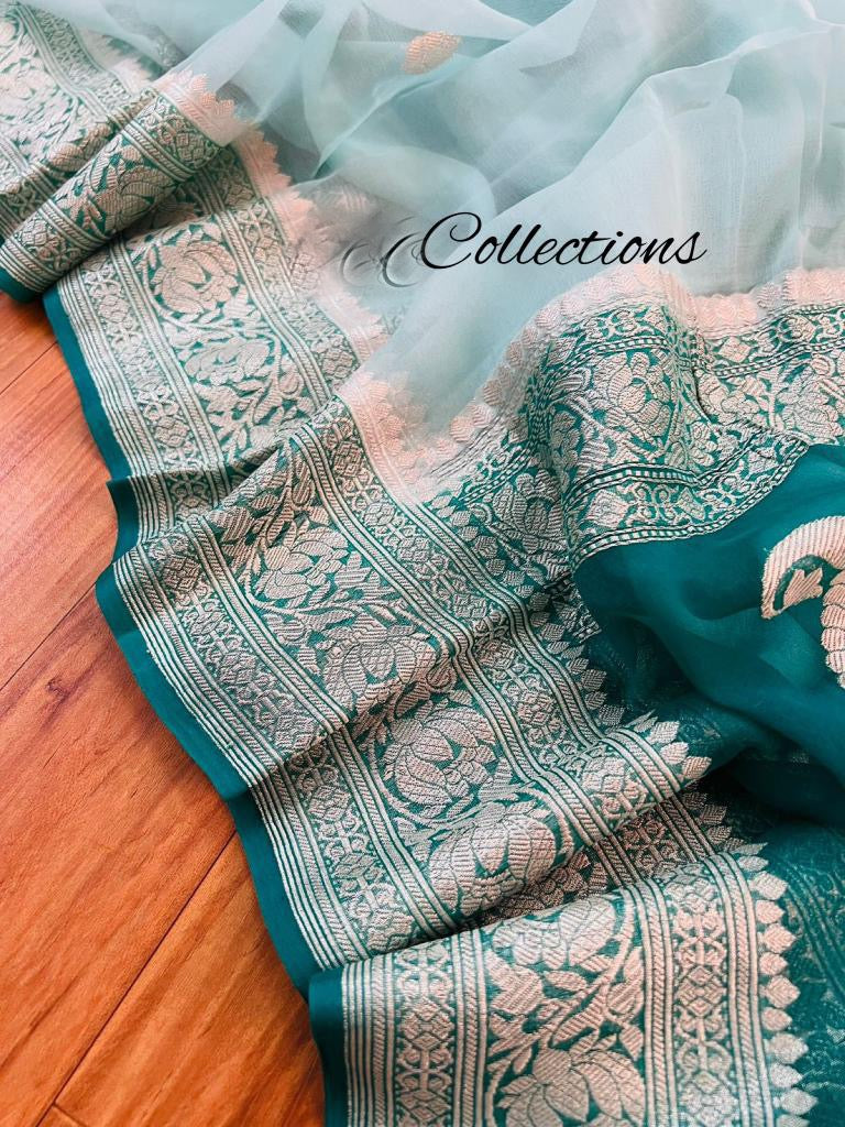 Lachika Banarsi handwoven chiffon saree - Saffronfashionindia