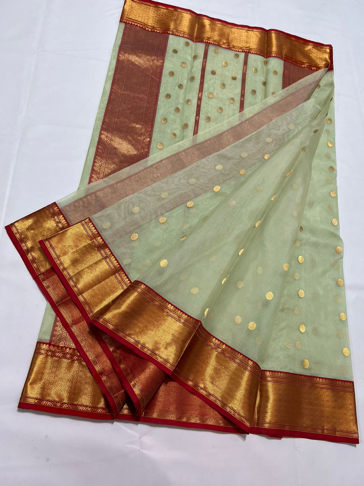Mint Chanderi ek naal saree - Saffronfashionindia