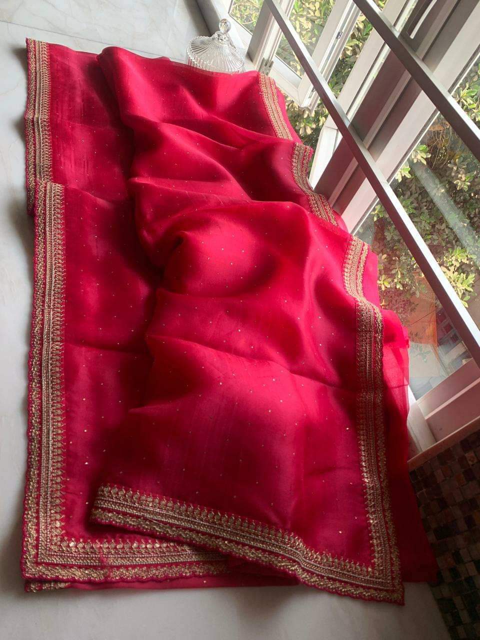 Vahida organza sari partywear sarees Indian sari SaffronFashion
