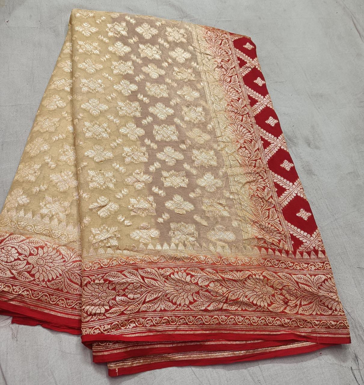 Banarsi Khaddi gorgette saree - Saffronfashionindia