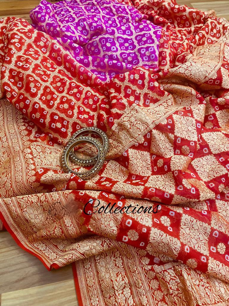 Varshika Banarsi Bandhani saree - Saffronfashionindia